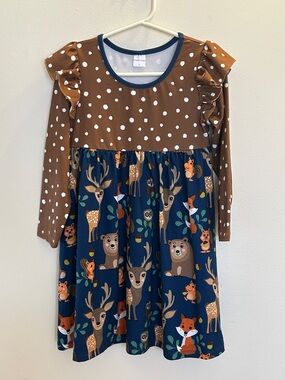 Girl’s Penelope Plumm Woodland Animal Ruffle Dress Size 5